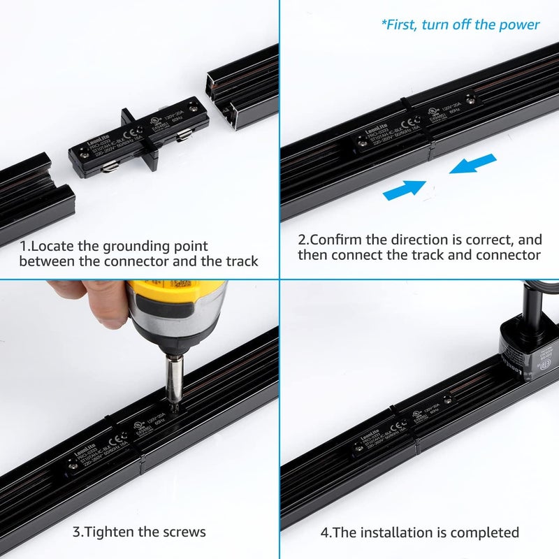LEONLITE H Track Dead End I Connector, Single Circuit 3-Wire-1 Track Lighting Kit, UL Listed, Flame Retardant Material, Black - Image 3